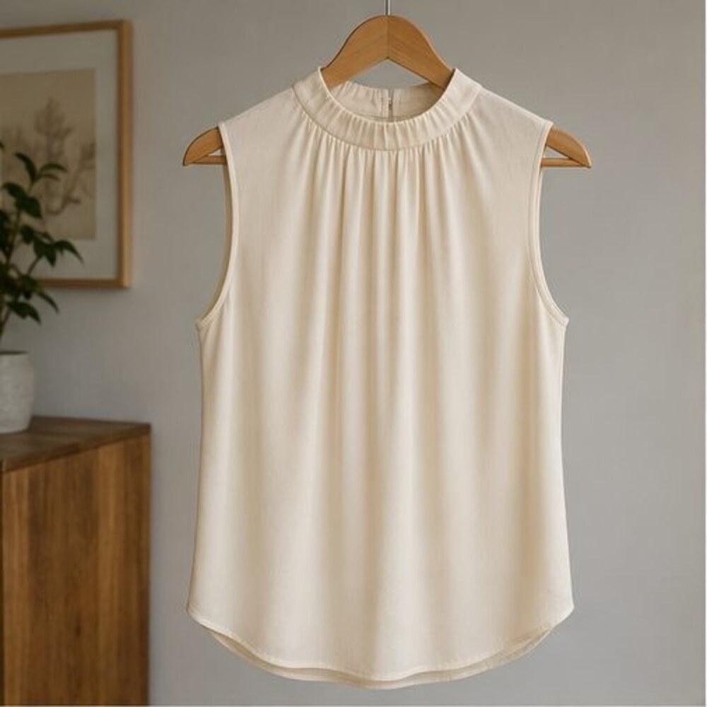 Ivory Pleated High Neck Blouse